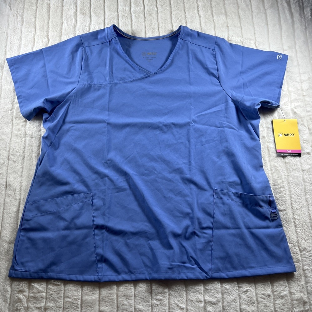 WonderWink W123 V-Neck Scrub Top Short Sleeve‎ Women's 1X Light Blue NWT